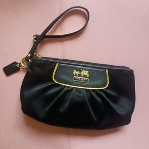 Coach Y2K Large Black Amanda Satin Wristlet Clutch - Horse and Carriage Logo